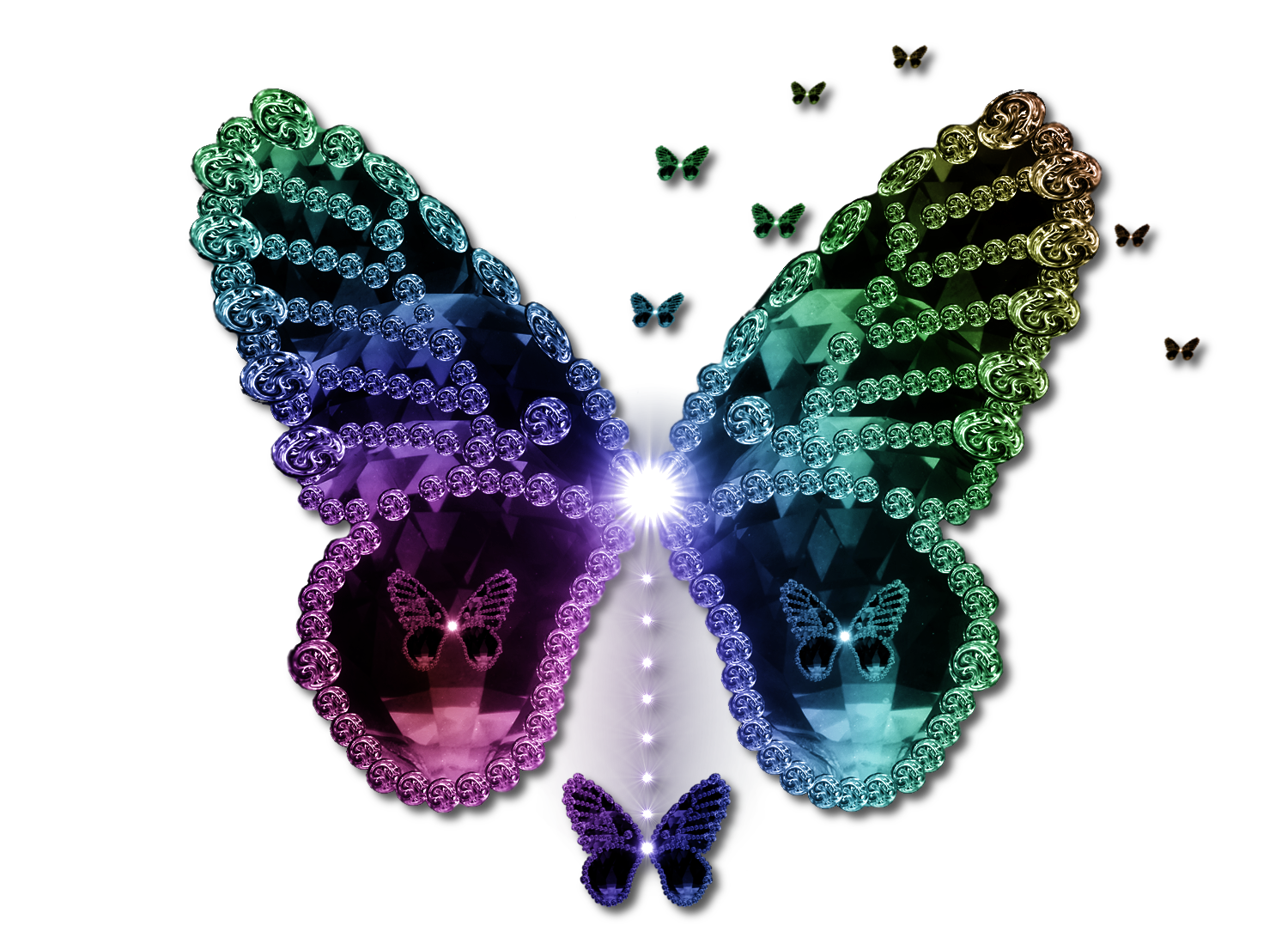 Multi Coloured Jewel Butterfly 3 PNG