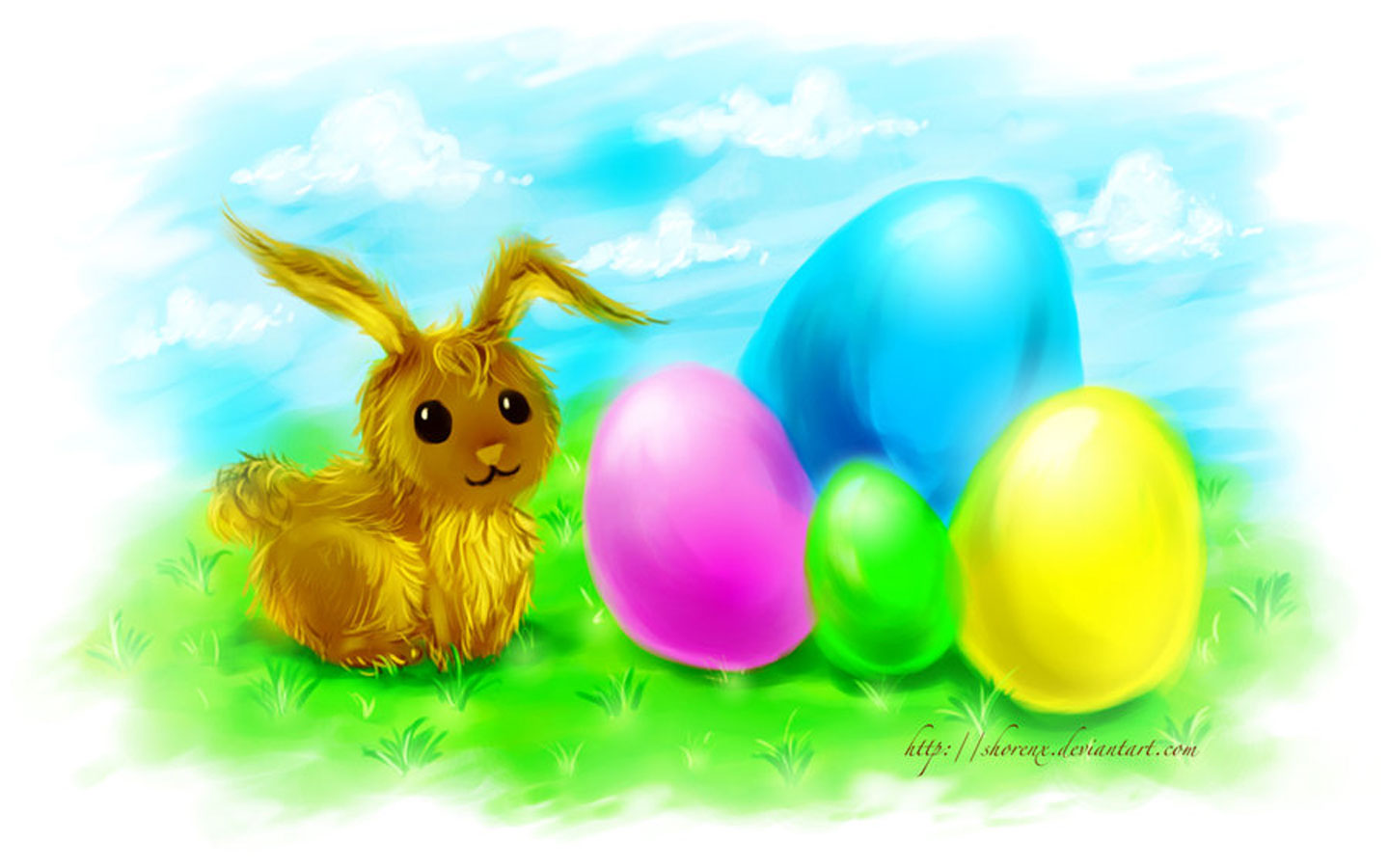 Free Wallpapers - Easter Bunny With Eggs Wallpaper