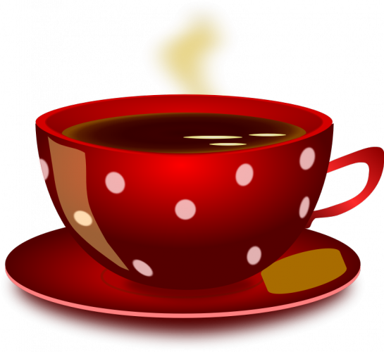 Red spotty tea cup with saucer and cookie vector clip art | Public ...