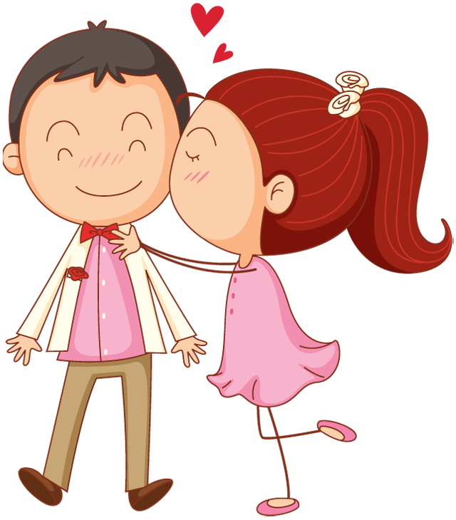 Valentines day cartoon man and woman kiss surprise | 1designshop