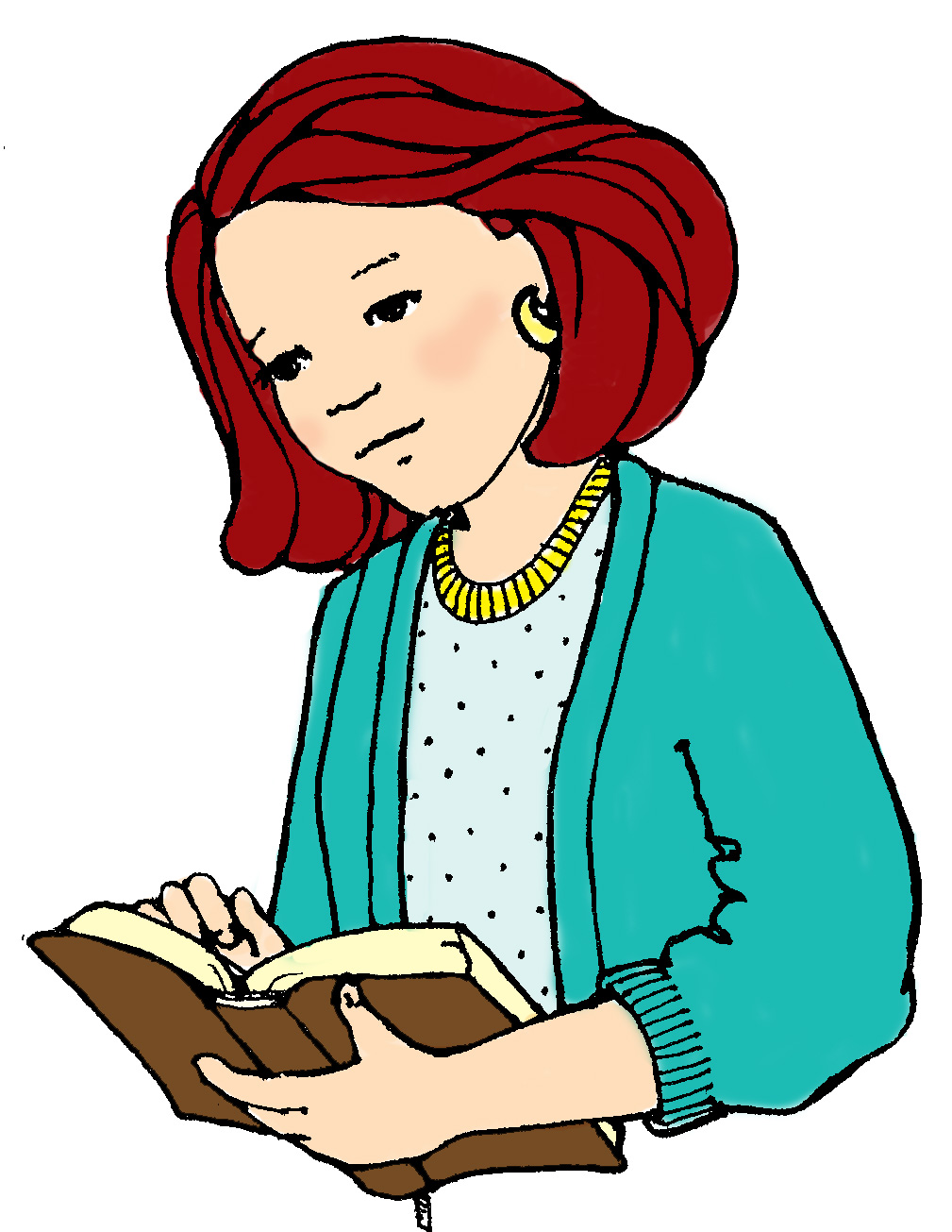 Girl reading book clip art