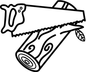 Lumber Clipart Image - Handsaw and a Log