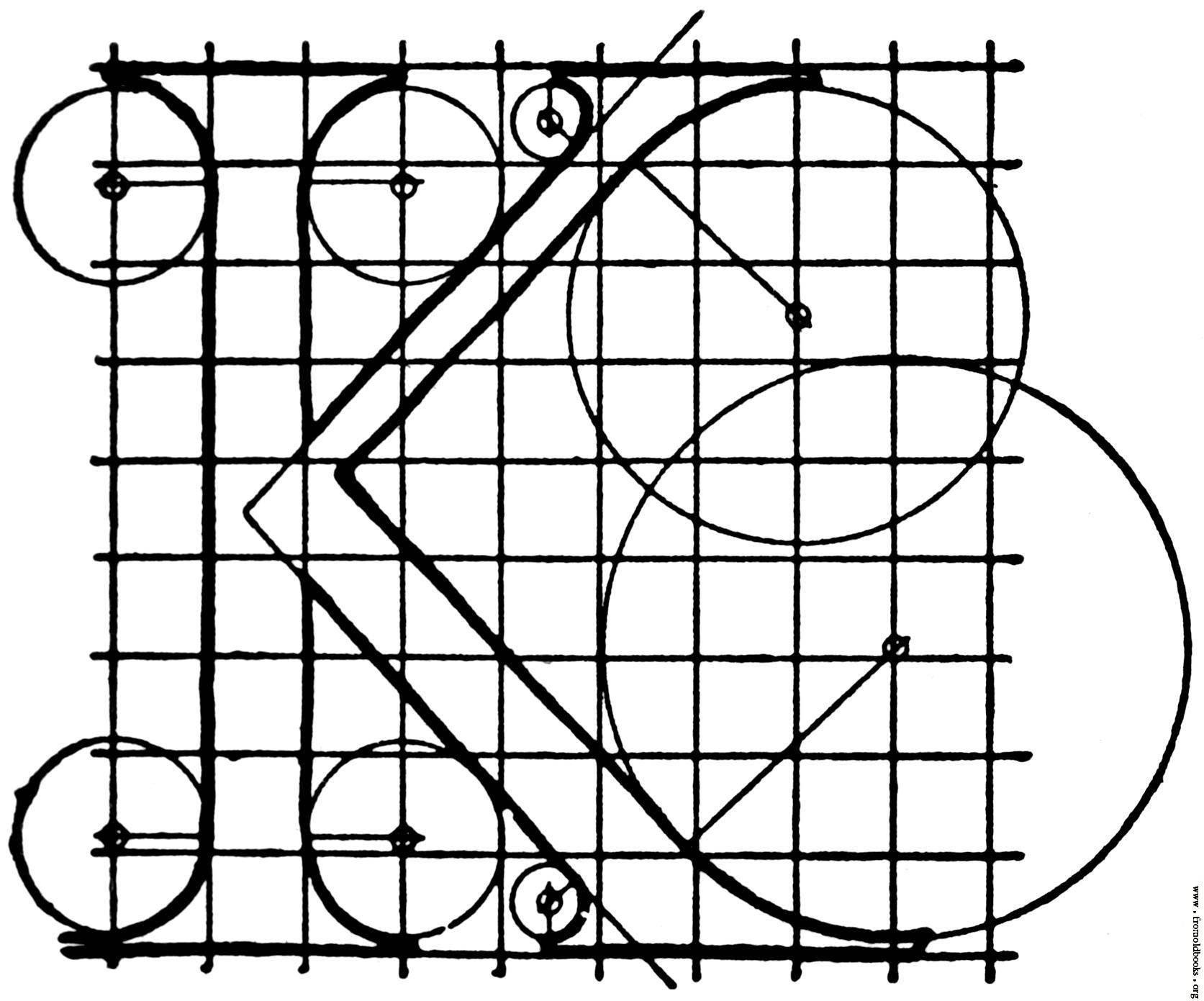 Letter K from “Alphabet after Serlio” [image 500x416 pixels]