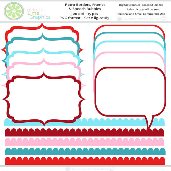 Retro Digital Borders Frames Speech by LollipopLimeGraphics ClipArt