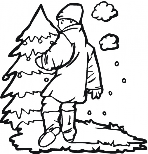 Boy near pine tree coloring page | Super Coloring