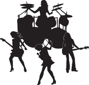 Band Clipart Image - All Girl Rock Band Silhouette