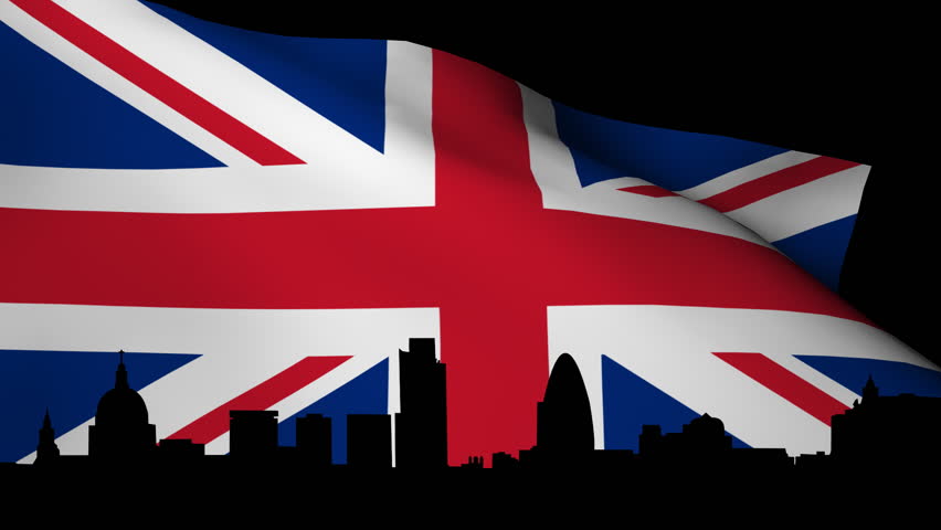 London Skyline With Rippling British Flag Animation Stock Footage ...