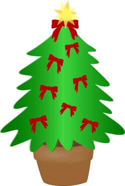 Christmas Tree Clip Art, Evergreen Tree with Red Bows Scrapbook Art