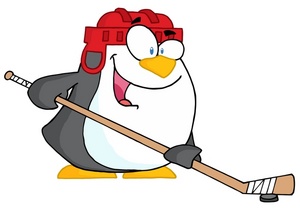 Penguin Clipart Image - A cartoon penguin playing ice hockey