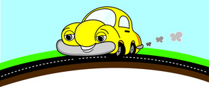 Cartoon Car Clipart Image - A Yellow Cartoon Car Driving On A Road
