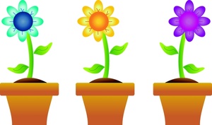 Flowerpots Clipart Image - Three Spring Flowers Growing in a Pots