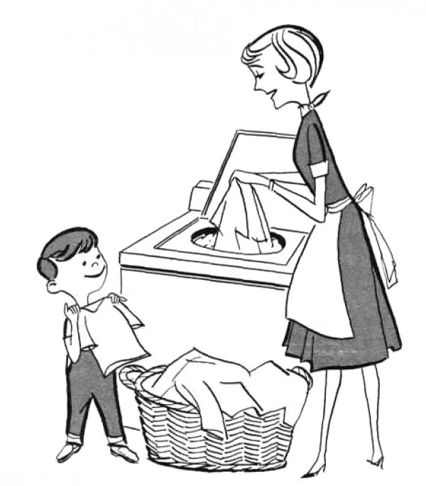 Clipart panda children doing chores with father