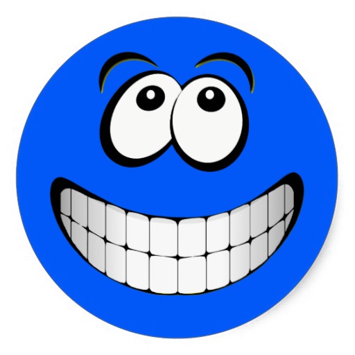 Blauer großer Grinsen-Smiley Party Teller von Zazzle.