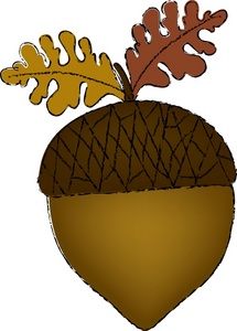 Acorn Clipart Image - An acorn with a brown and gold leaf