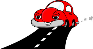 Car Clipart Image - Red Cartoon Car Driving down the Road or Highway