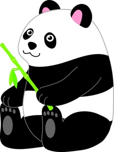 Panda Bear Clipart Image - A Sitting Panda Bear Holding Bamboo
