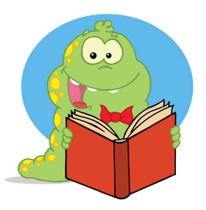 Reading Clipart Image - A Happy Worm Reading an Open Book.
