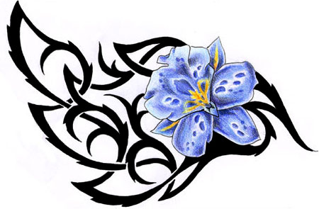 Tribal n Blue Flower Tattoo Design | Tattoobite.
