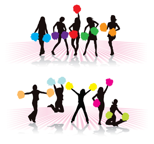 Set of Cheerleaders vector Silhouettes 04 - Vector People free ...