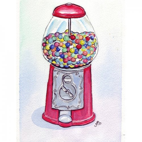 Gumball Machine Art, Candy Watercolor Art Print, 11x14 | jojolarue ...