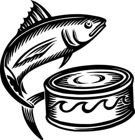 Stock Illustration - canned tuna fish black and white