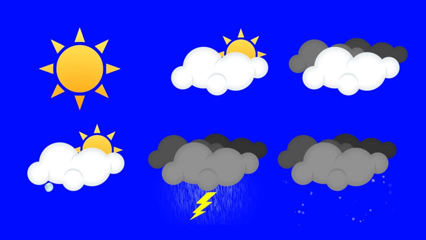 Set Of 7 Animated Weather Icons (sunny, Thunderstorm, Partly ...