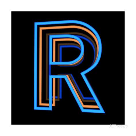 Glowing Letter R Isolated On Black Background Prints by Andriy ...