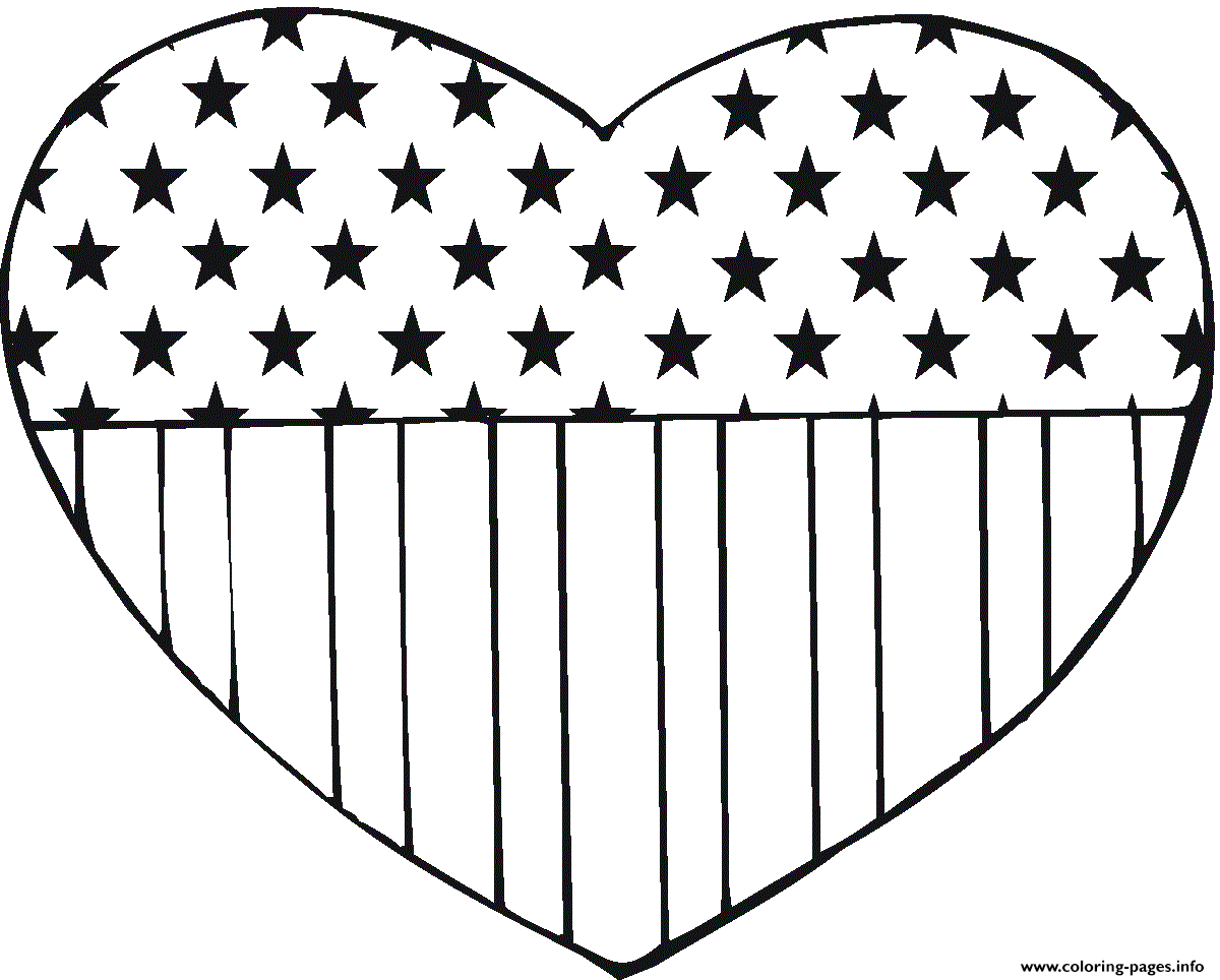 Print flag usa in heart shape america Coloring pages Free Printable
