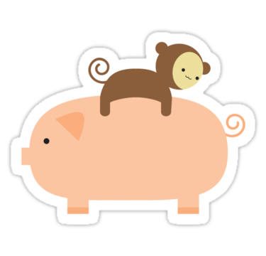 Baby Monkey Riding on a Pig" Stickers by imaginarystory | Redbubble