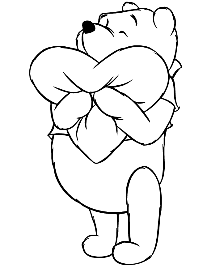 Winnie The Pooh Hugging Pillow Coloring Page | H & M Coloring Pages