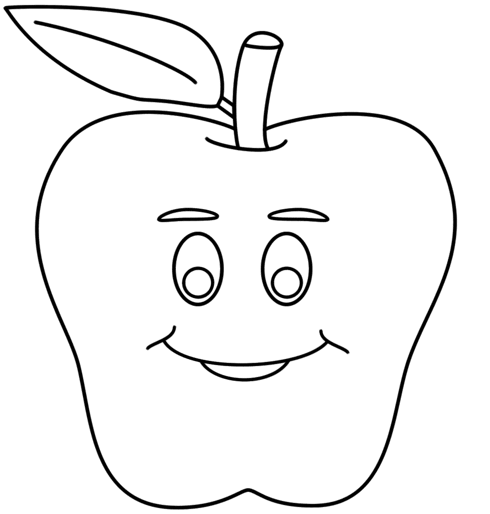 Apple with a Smiley Face - Coloring Pages