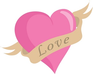 Love Clipart Image - Pink heart with a banner and the word, "