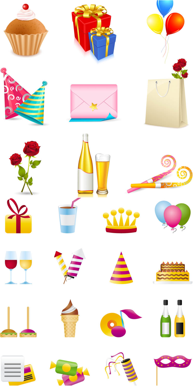 Name: “Free birthday icons vector”. License: for personal use only. Files: .Ai or .EPS vector illustration and templates for Adobe Illustrator. Download is free. Ready for print. This image is a vector