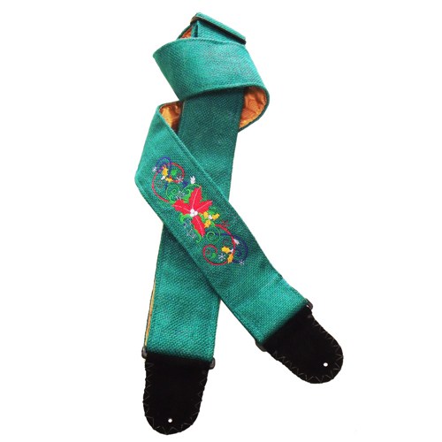 634 views Teal Burlap Embroidered Guitar Strap Christmas Poinsettia Holly ...