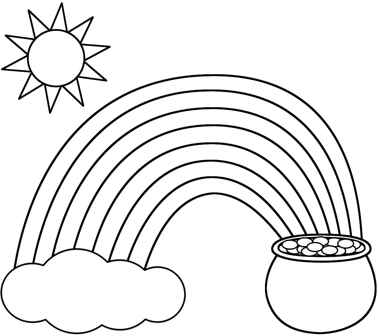 Rainbow, Pot of Gold, Sun, and Cloud - Coloring Pages