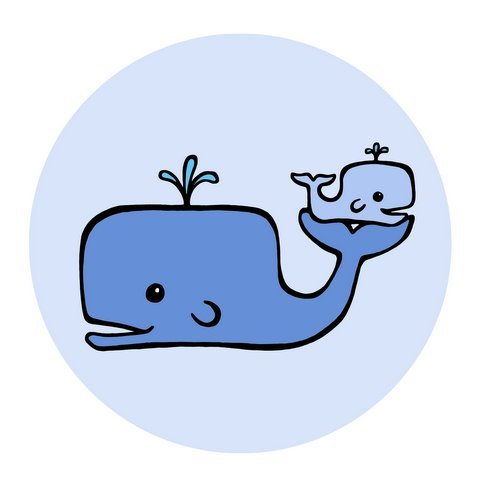 Blue Momma Whale Cradling Baby Whale in Blue by blockpartyprints