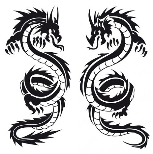 Designtattoo Silhouette Chinese Dragons Tattoo Black And White ...