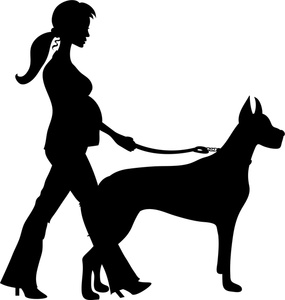 Lady walking dog silhouette clipart