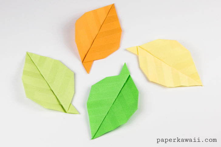 Simple Origami Leaf Instructions - Video Tutorial - Paper Kawaii