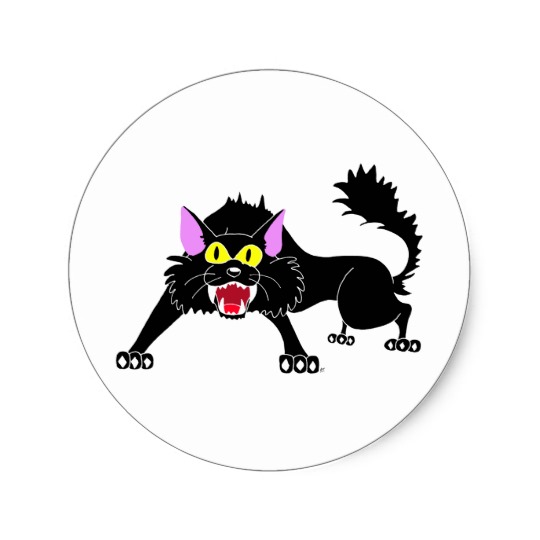 Angry Hissing Black Cat Cartoon Classic Round Sticker | Zazzle