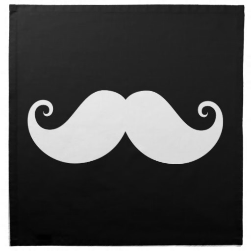 White gentleman handlebar mustache on black napkins from Zazzle.