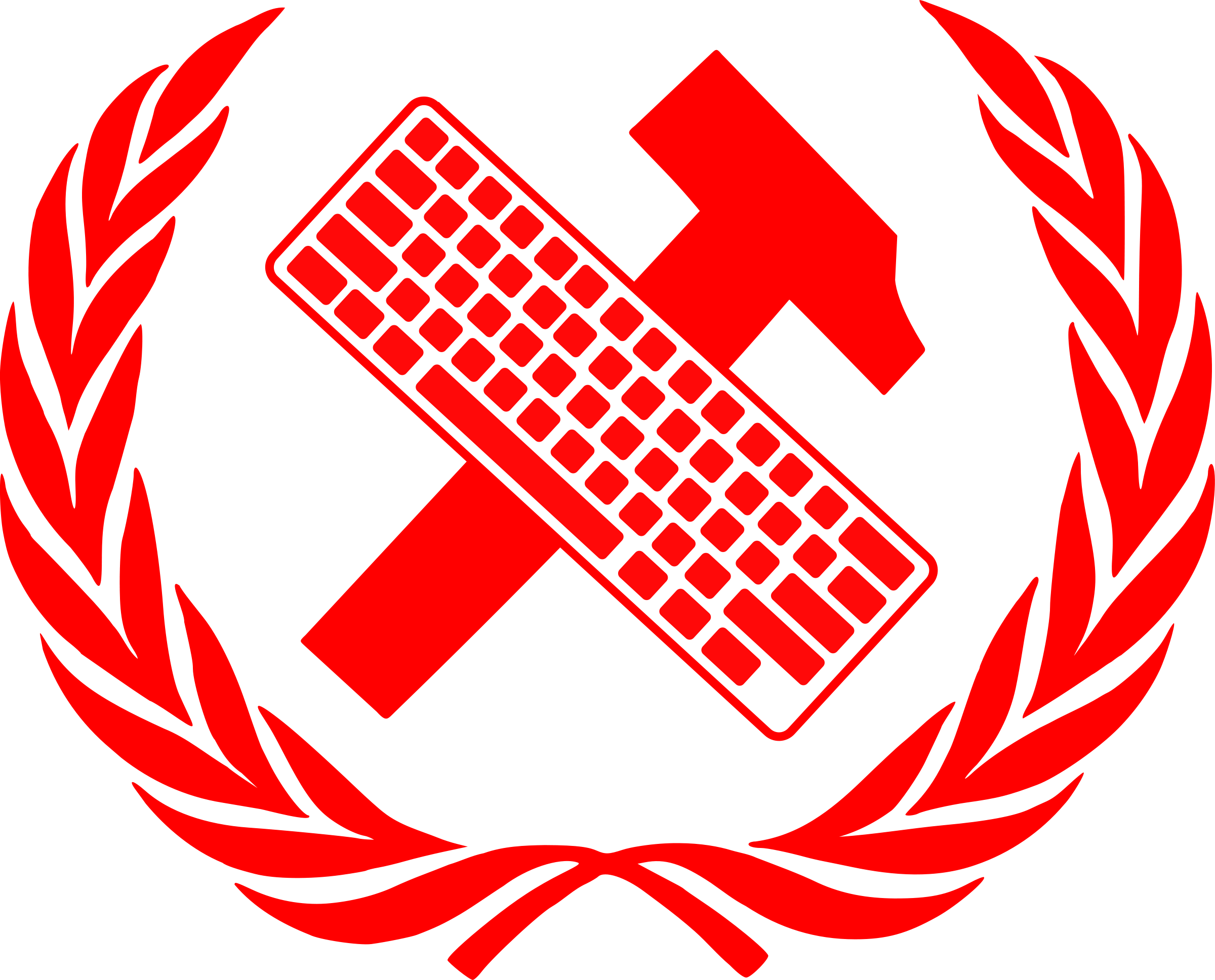 Clipart - workers unite - hammer and keyboard in laurel wreath