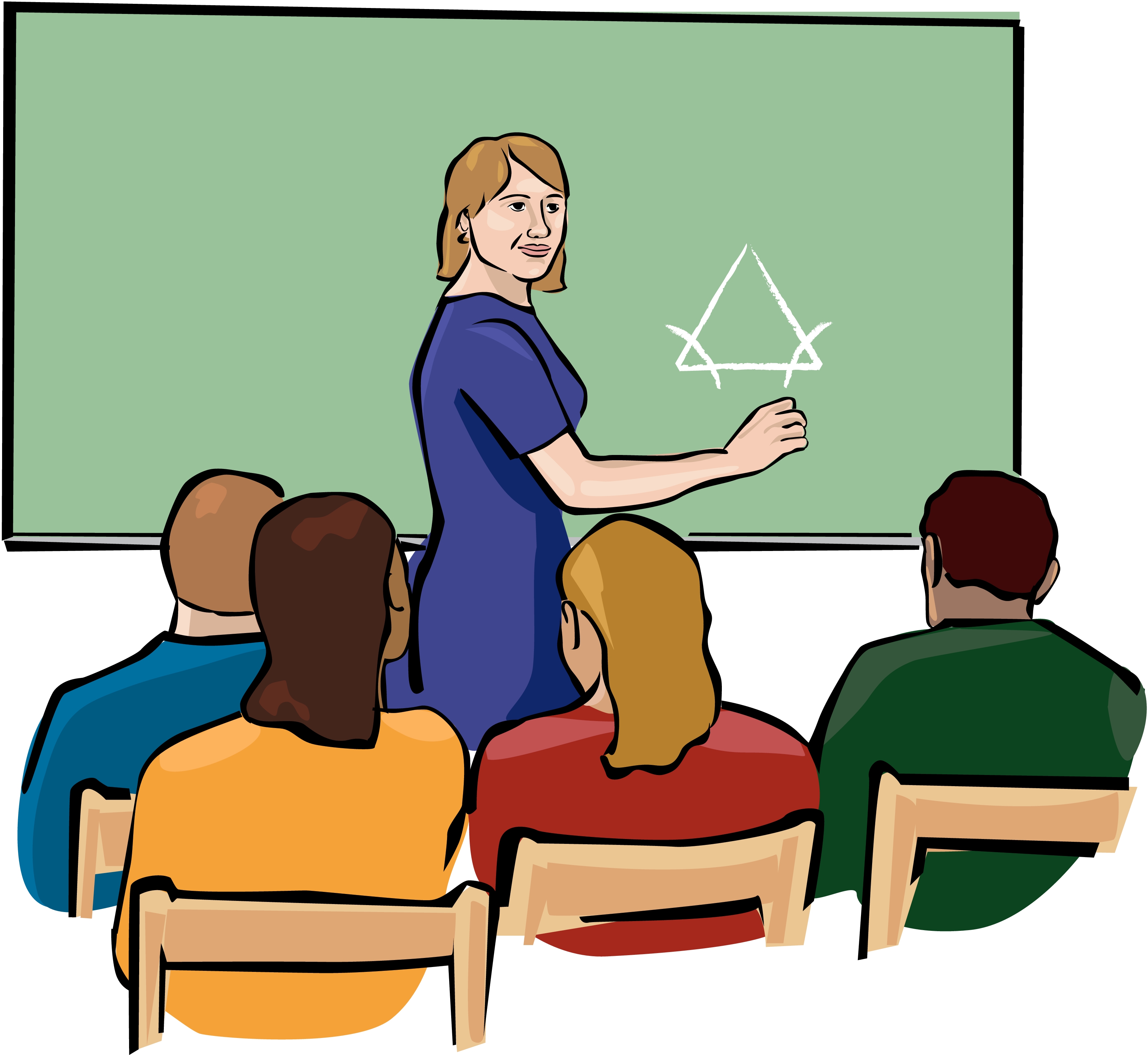 Teacher teaching in classroom clipart