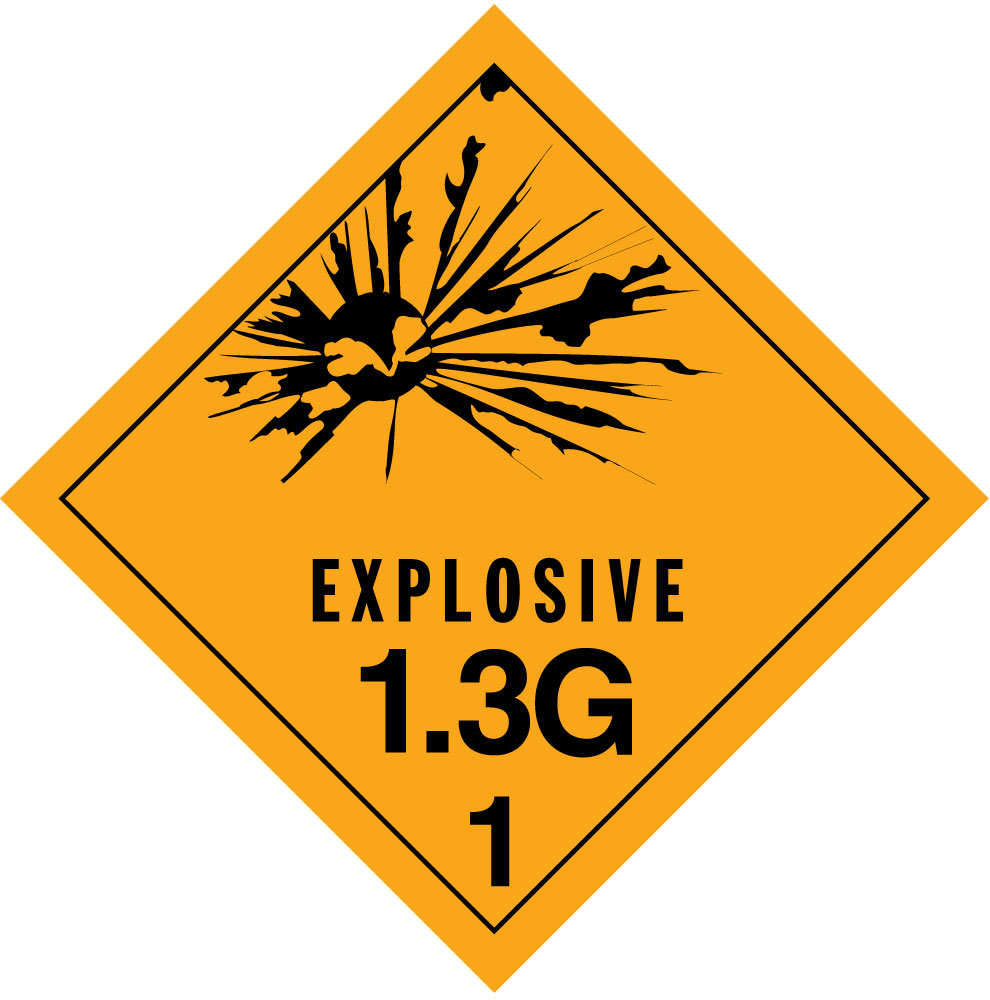 D.O.T. E" x plosives 1.3G Label for Hazardous Materials - Class 1