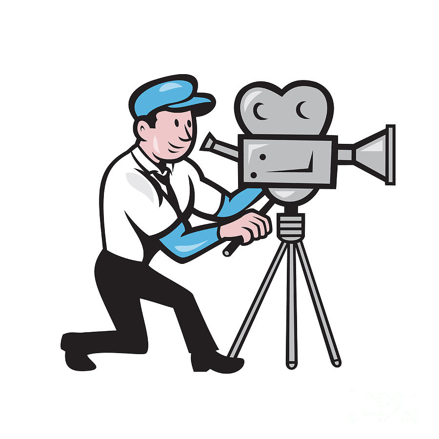 Cameraman Vintage Film Movie Camera Side Cartoon Digital Art by ...