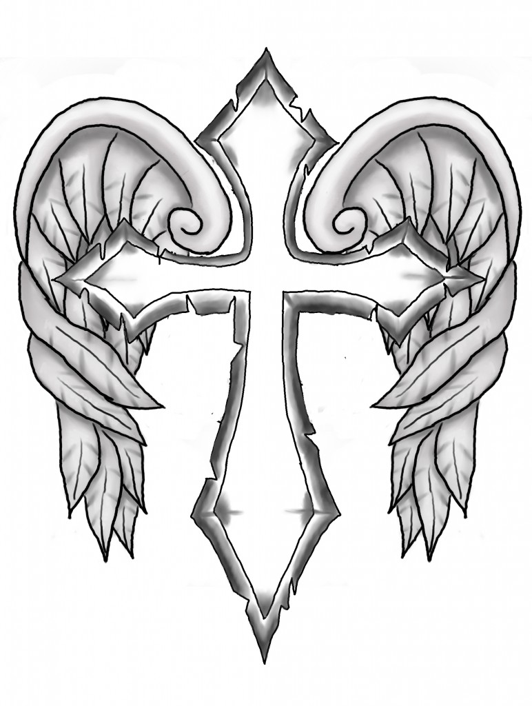 cross with wings Colouring Pages