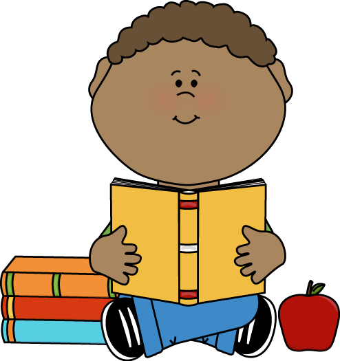 Boy reading books clipart