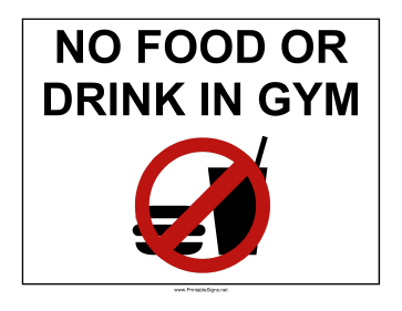 Printable Gym No Food Sign