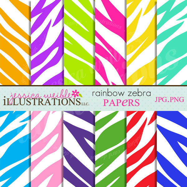 Rainbow Zebra Cute Digital Papers Backgrounds by JWIllustrations