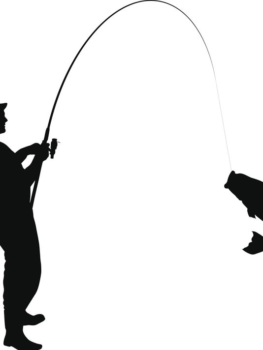 Silhouette of man fishing clipart
